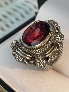 Sarda Sterling Silver Oval Red stone ring sz 5